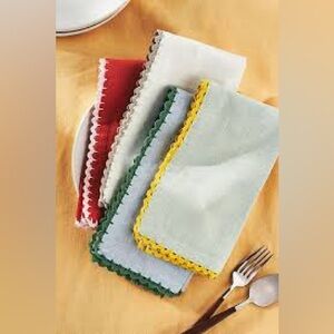 3!!!! ANTHROPLOGIE NEW Ric Rac cotton napkin set -green/yellow